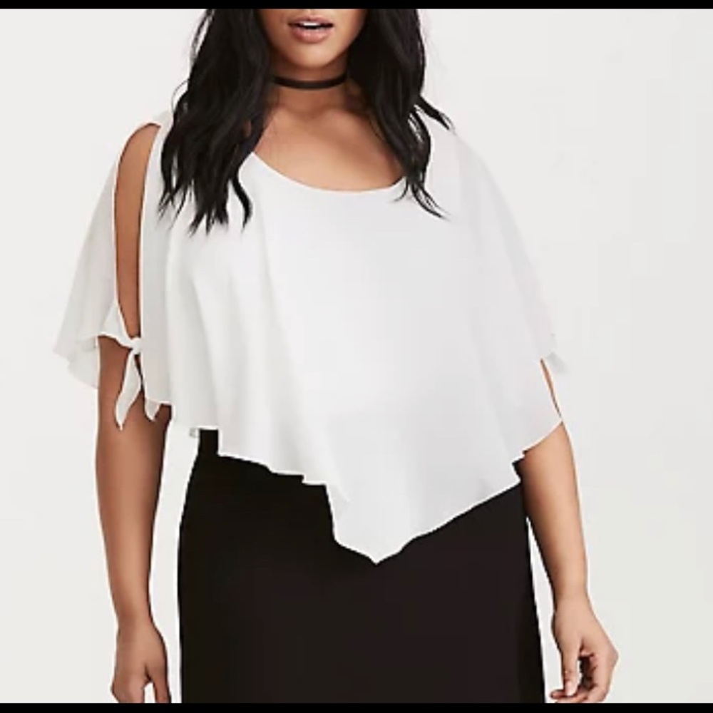 White cold shoulder blouse plus size